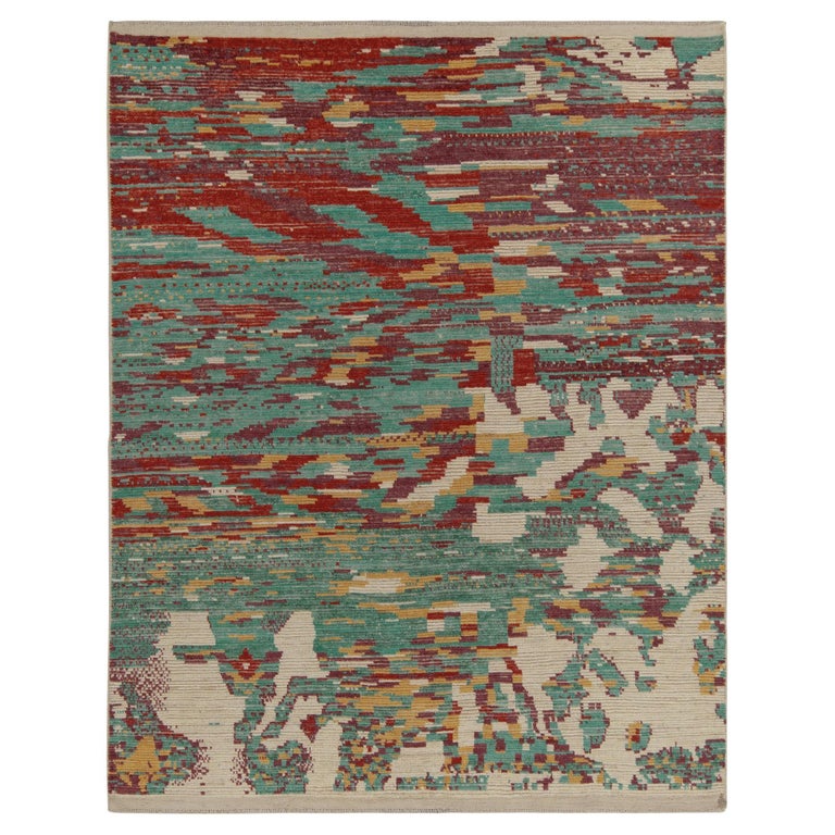 Rug and Kilim’s Abstract Rug in Teal, Red and Yellow All over Pattern ...