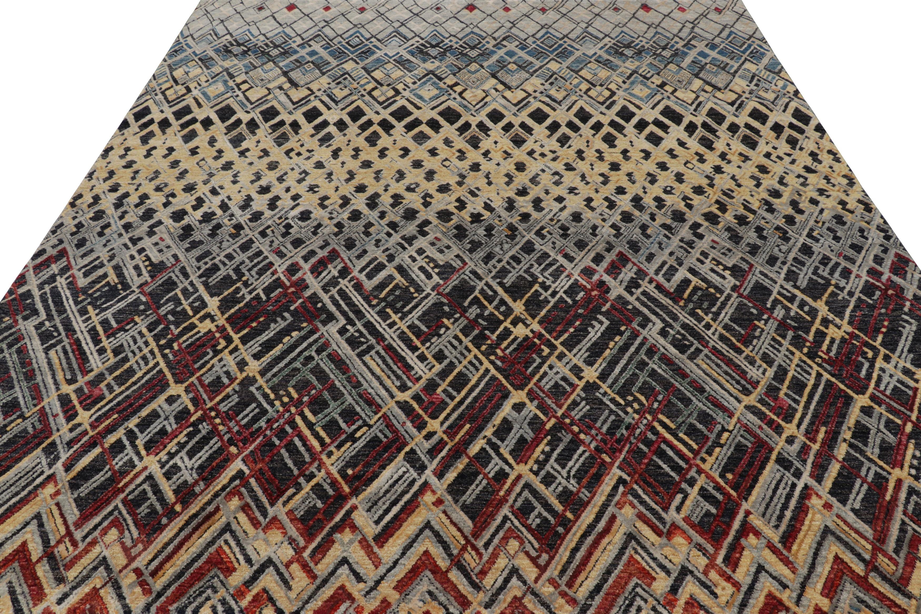 Pakistani Rug & Kilim’s Abstract Rug with Black and Gold Geometric Patterns For Sale