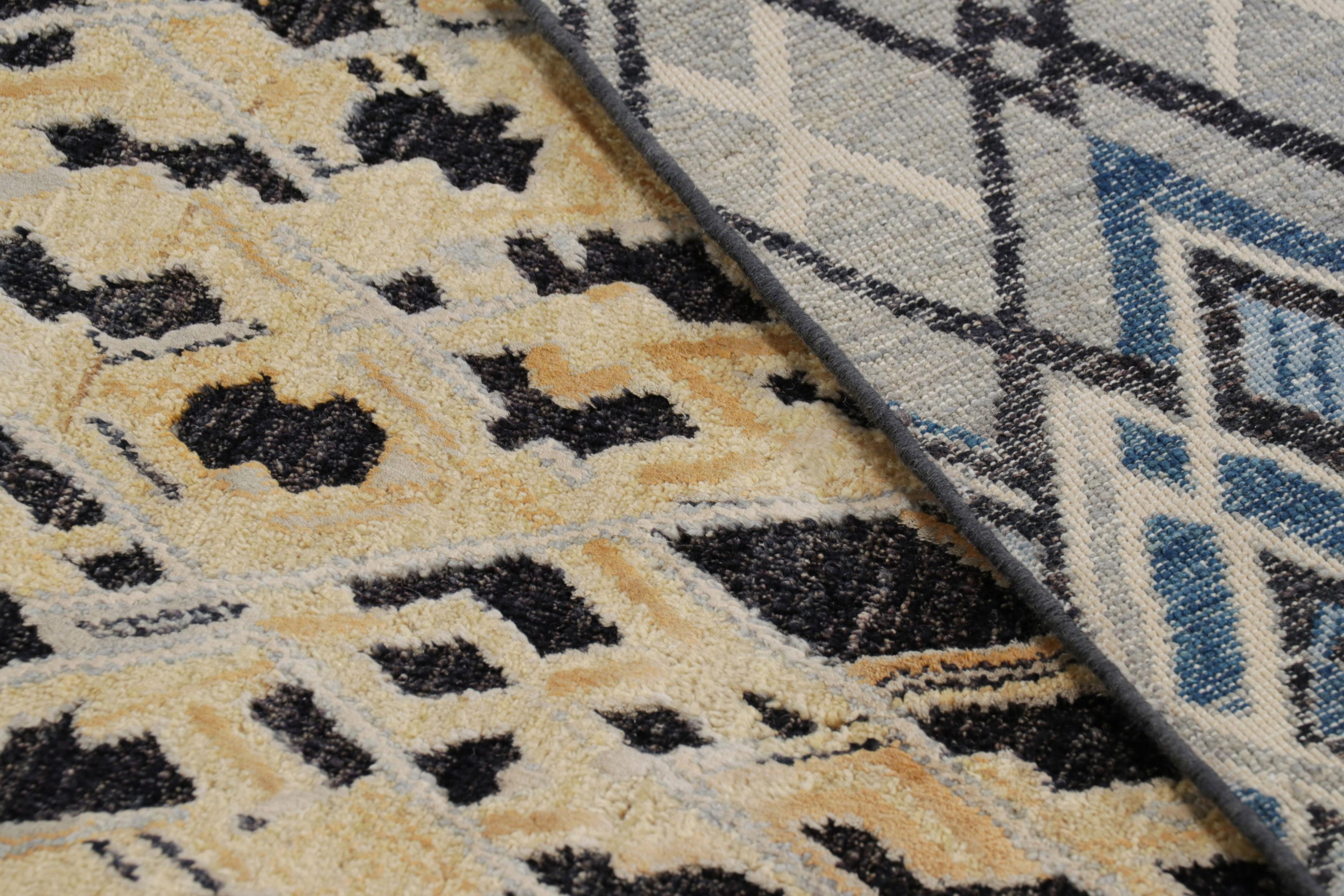 Contemporary Rug & Kilim’s Abstract Rug with Black and Gold Geometric Patterns For Sale