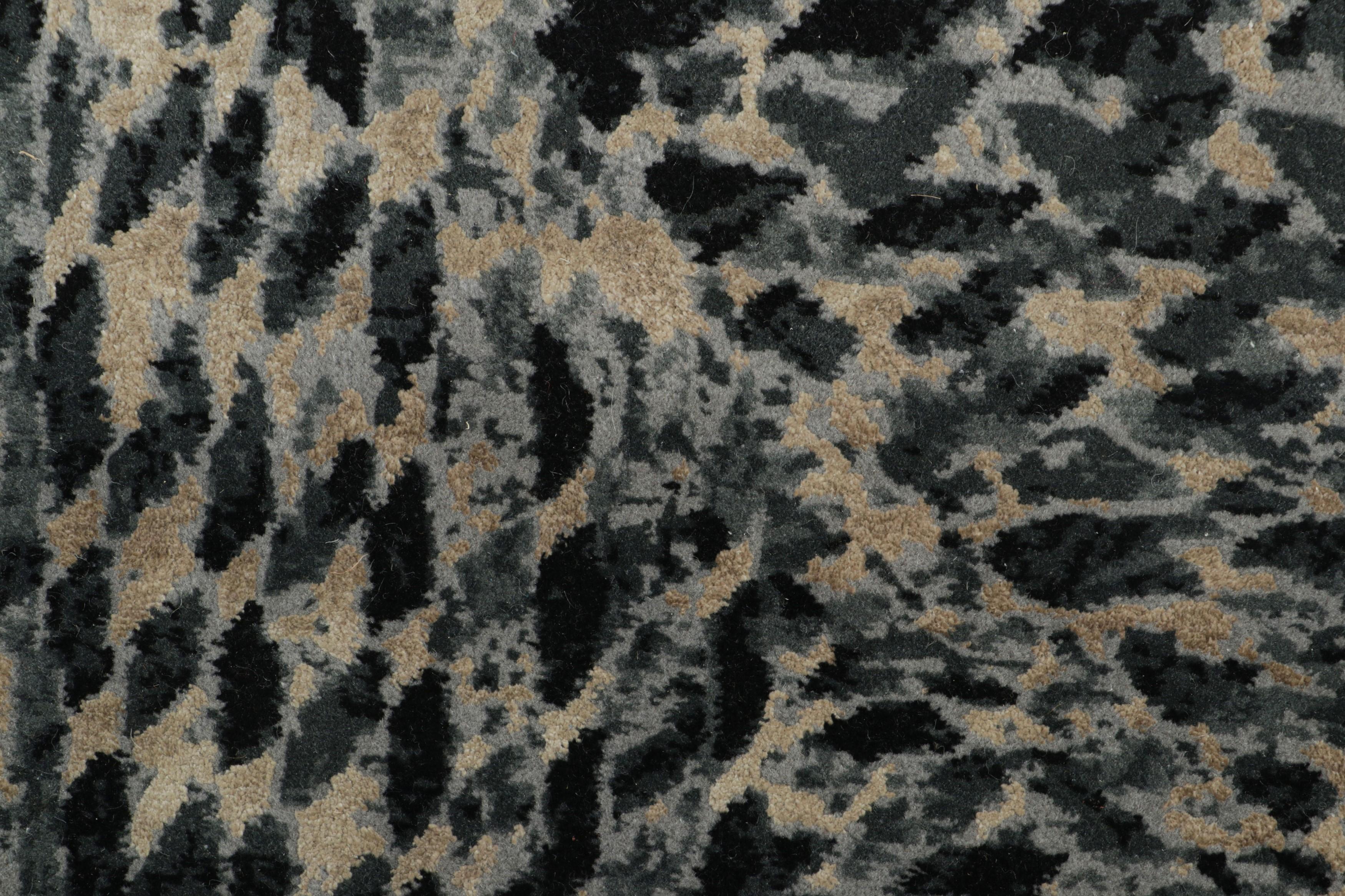Moderne Tapis abstrait à motifs géométriques noirs et bleu sarcelle de Rug & Kilim en vente