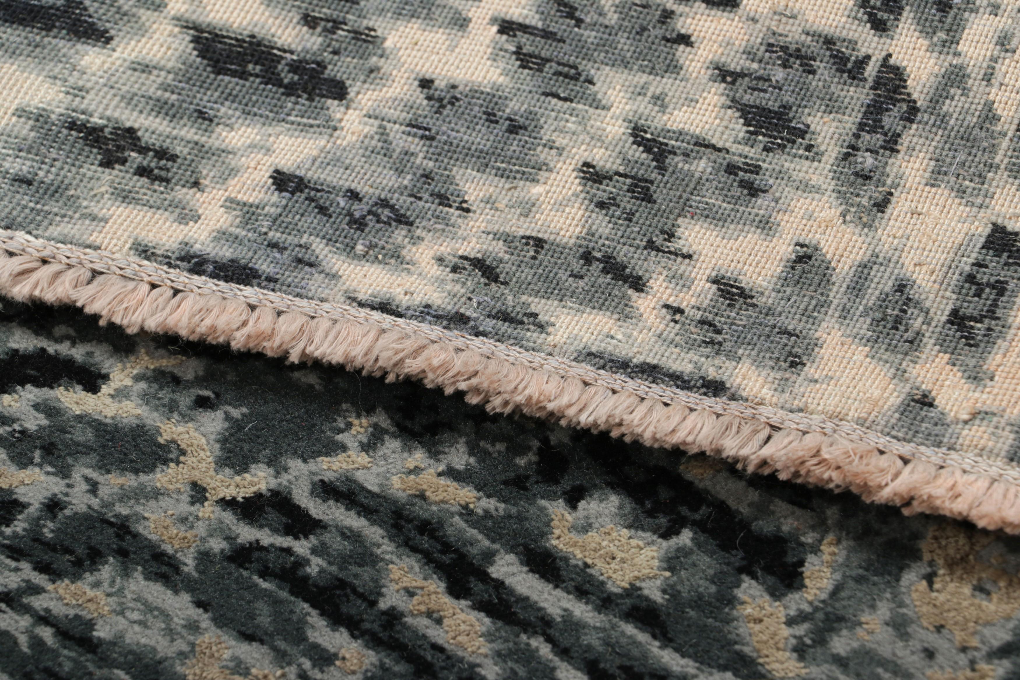 XXIe siècle et contemporain Tapis abstrait à motifs géométriques noirs et bleu sarcelle de Rug & Kilim en vente