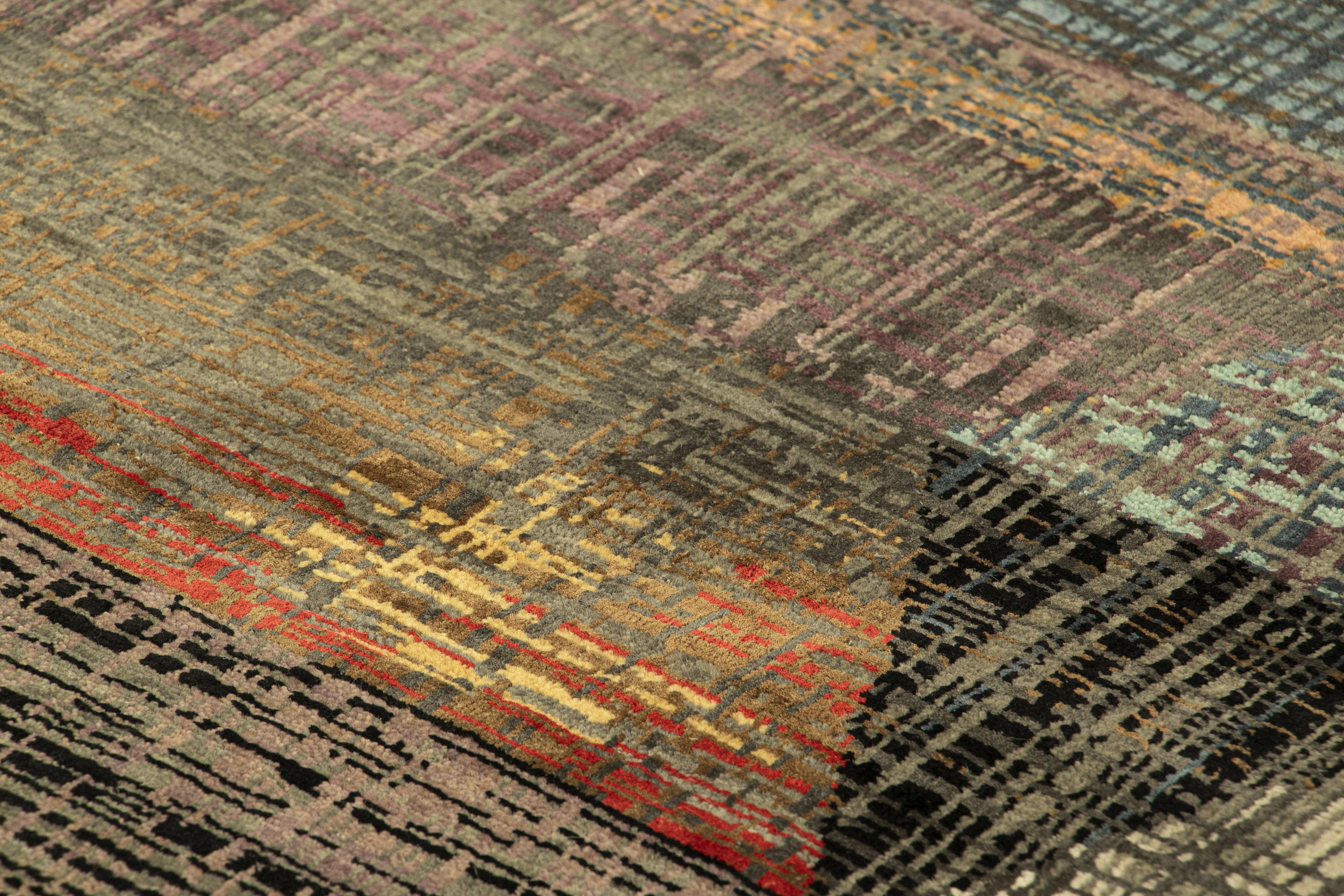 Dieser abstrakte 2x3-Teppich aus einer luxuriösen Mischung aus handgeknüpfter Wolle und Seide ist eine kühne und aufregende Neuheit in der Modern Collection'S von Rug & Kilim.

Über das Design: 

Bewunderer des Handwerks werden die komplizierte