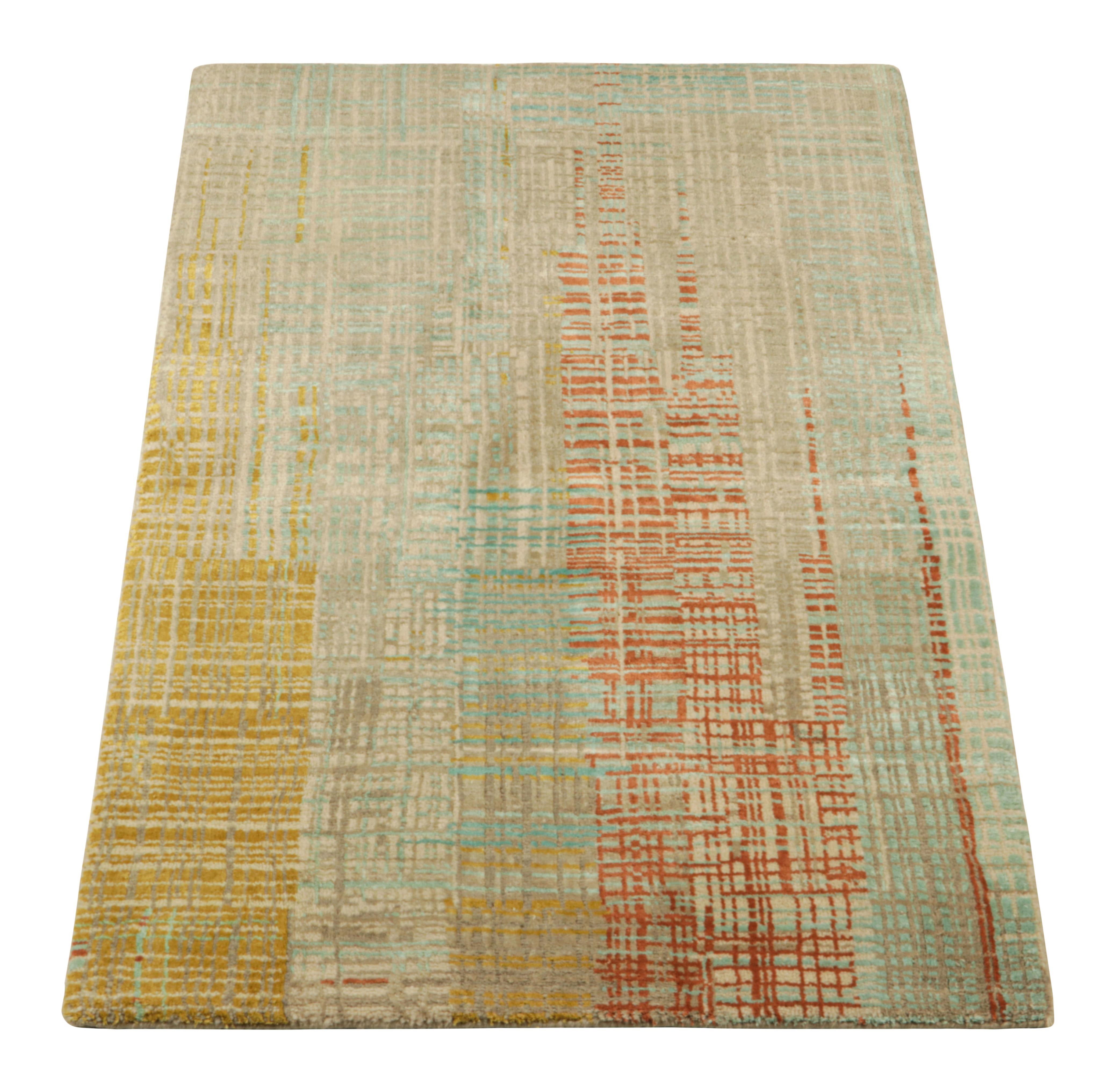 Indien Tapis abstrait de Rug & Kilim avec des rayures polychromes et des motifs géométriques en vente