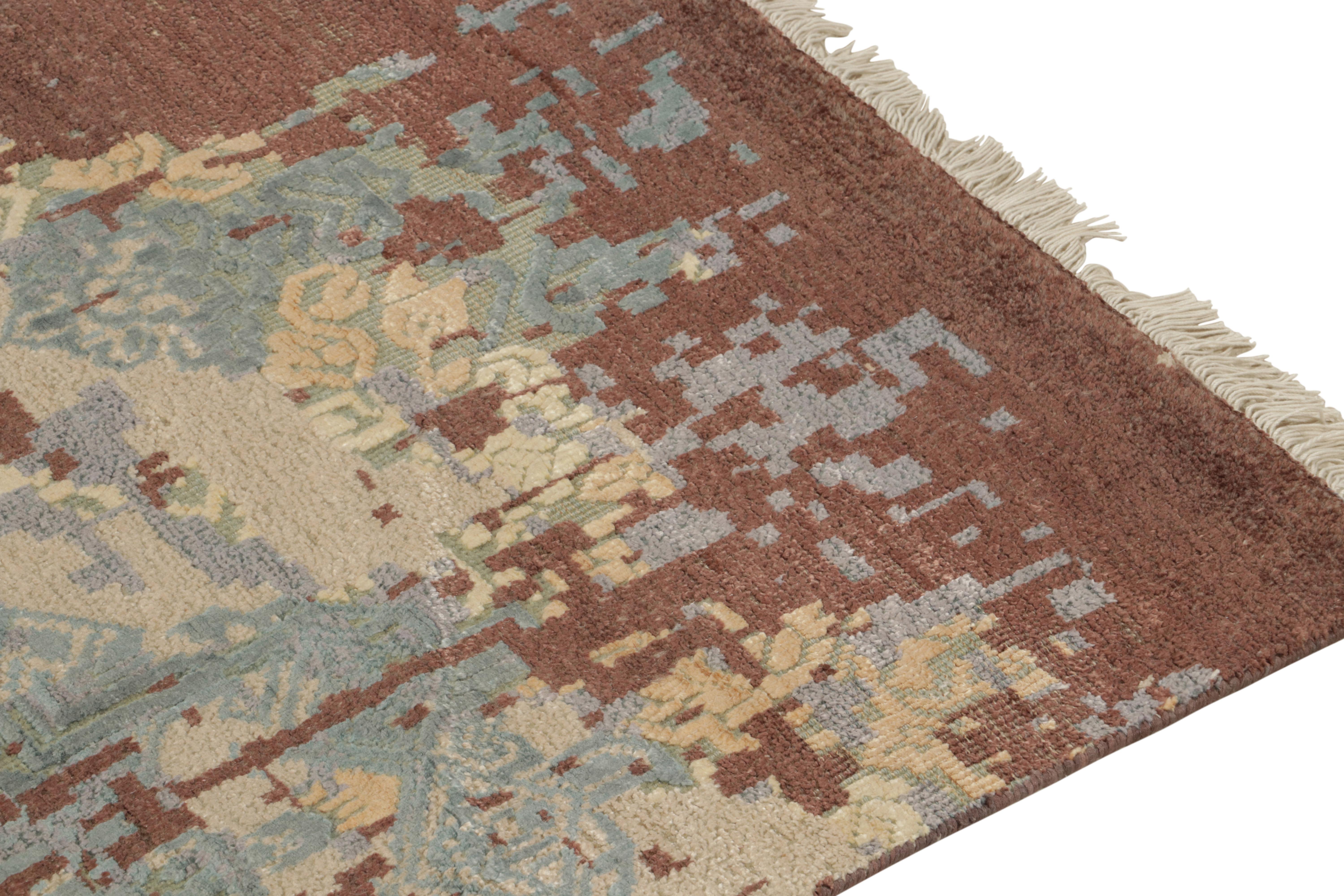 Hand-Knotted Rug & Kilim’s Abstract runner in Brown, White and Blue Patterns For Sale