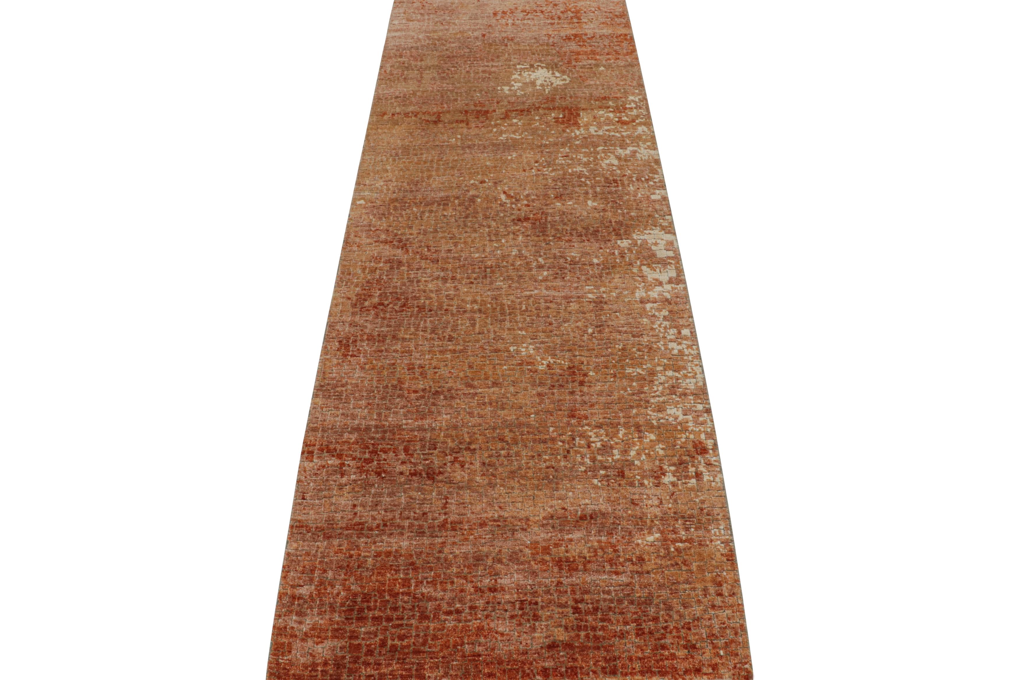 Modern Rug & Kilim’s Abstract Runner in Red with Rust and Earth Tones  For Sale