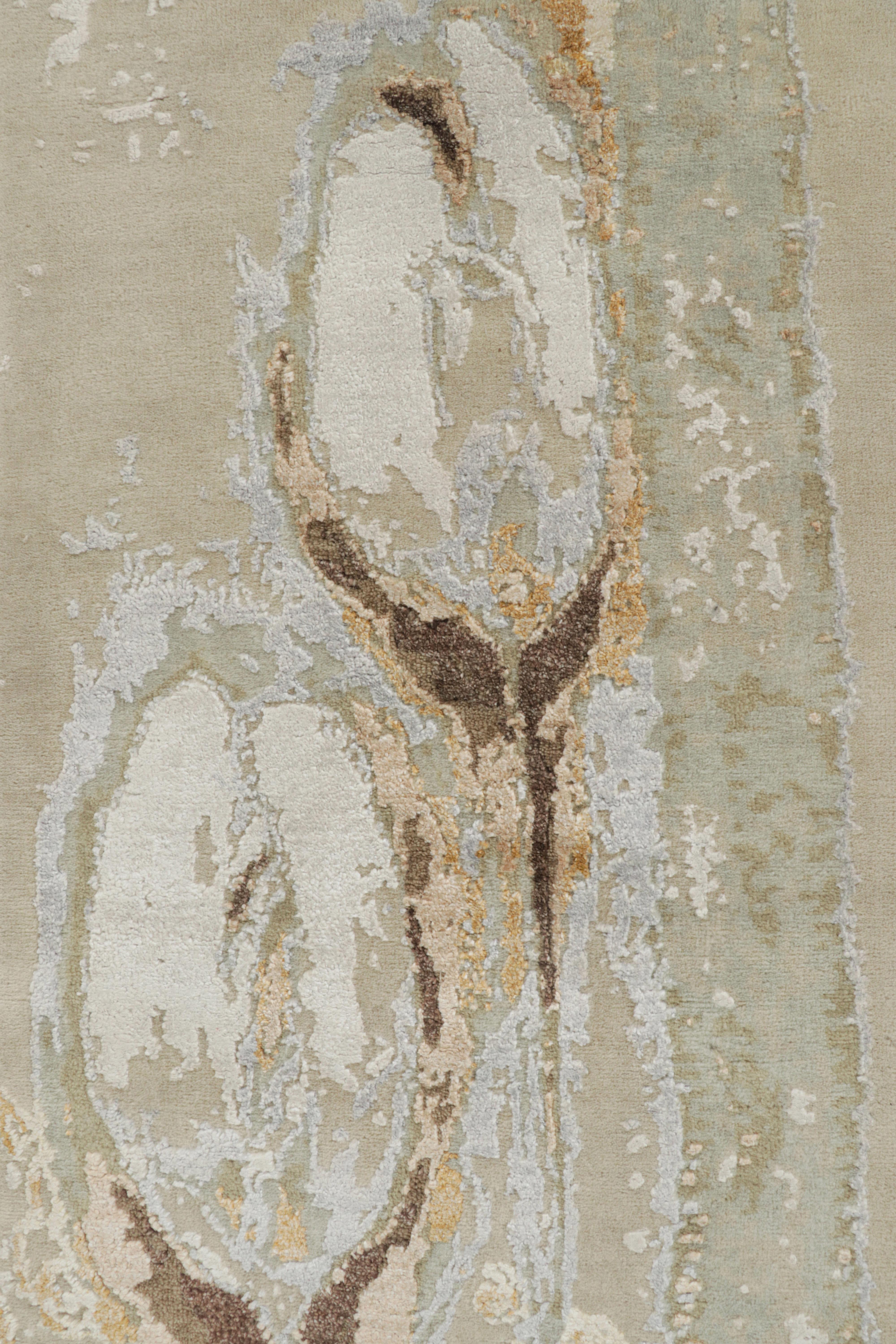 Moderno Rug & Kilim - Tappeto astratto in beige-marrone, oro e argento-grigio in vendita