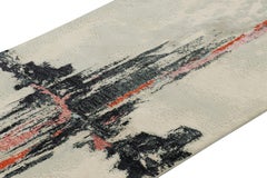 Rug & Kilim’s Abstract Runner Rug in White with Black and Red Geometric Pattern