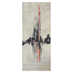 Rug & Kilim’s Abstract Runner Rug in White with Black and Red Geometric Pattern