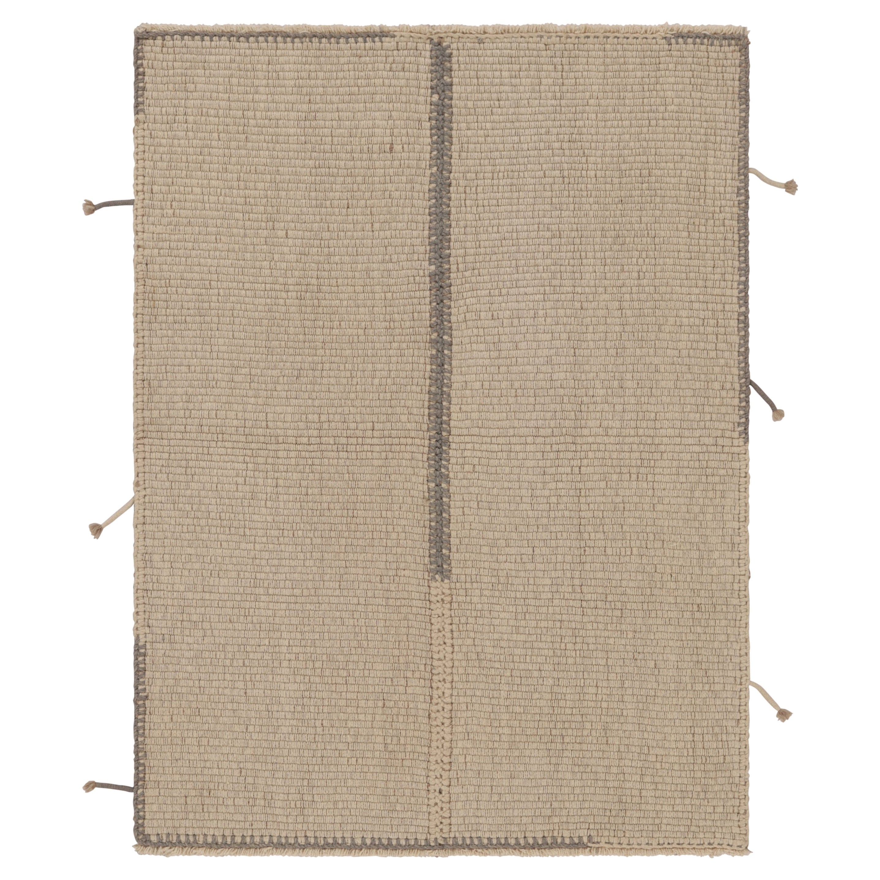 Rug & Kilim's Accent Kilim and Square Rug in Textural Cream Stripes, Gray Accent