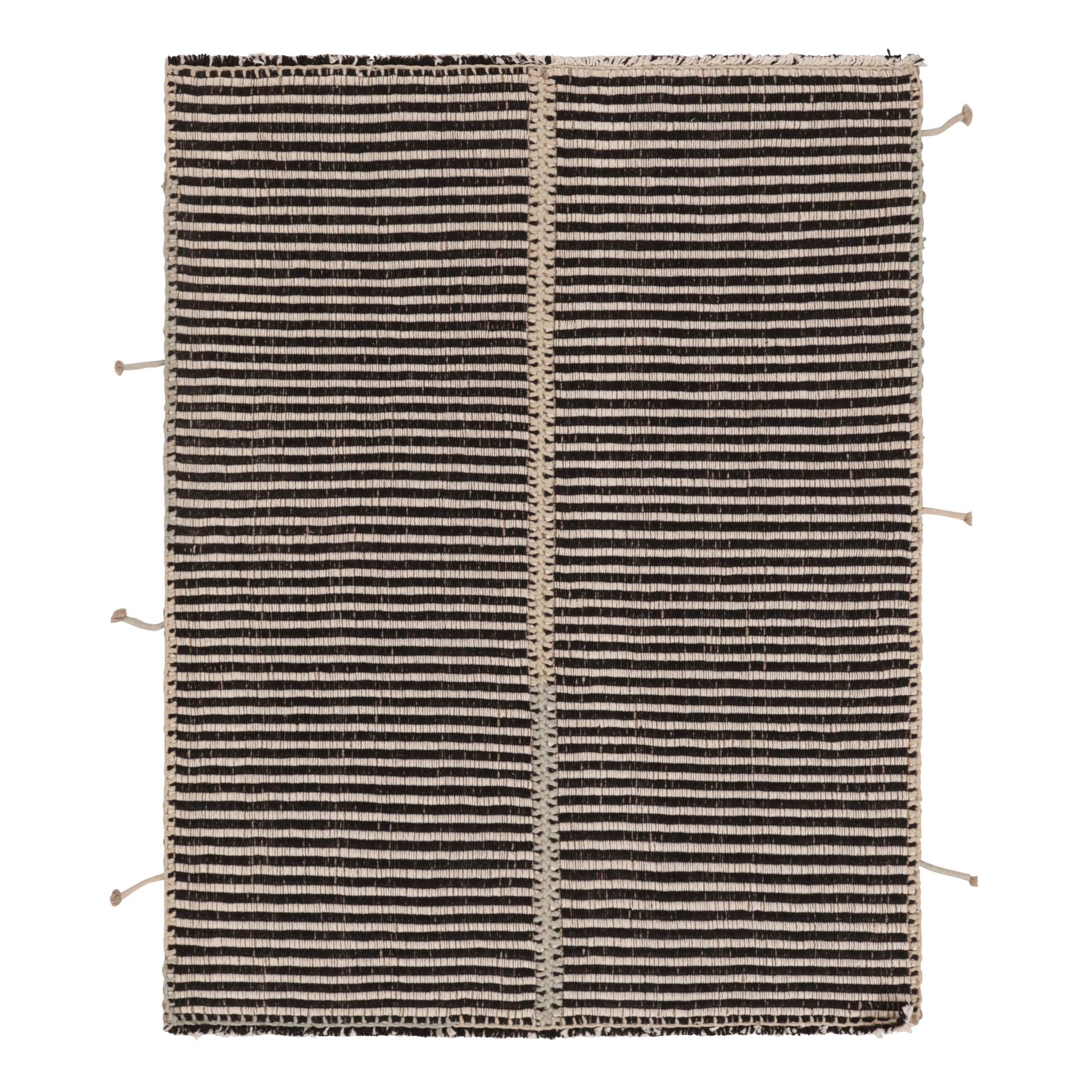 Rug 
Kilim, Kilim d
accento, strisce testurizzate beige e nere