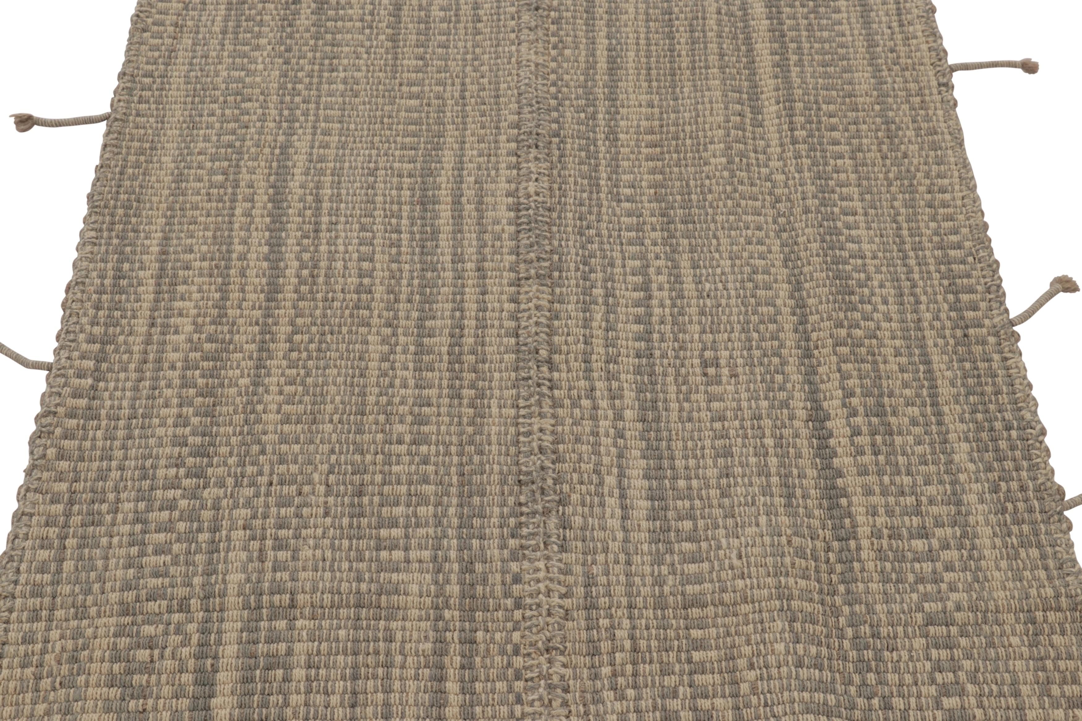 Rug & Kilim's Akzent-Kilim, Beige und Graue Struktur-Streifen (Moderne) im Angebot