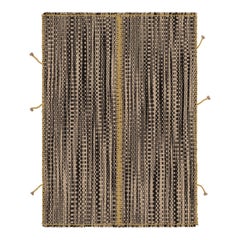 Rug 
Kilim
s Akzent-Kilim, Beige-Schwarzer Strukturstreifen mit gelben Akzenten
