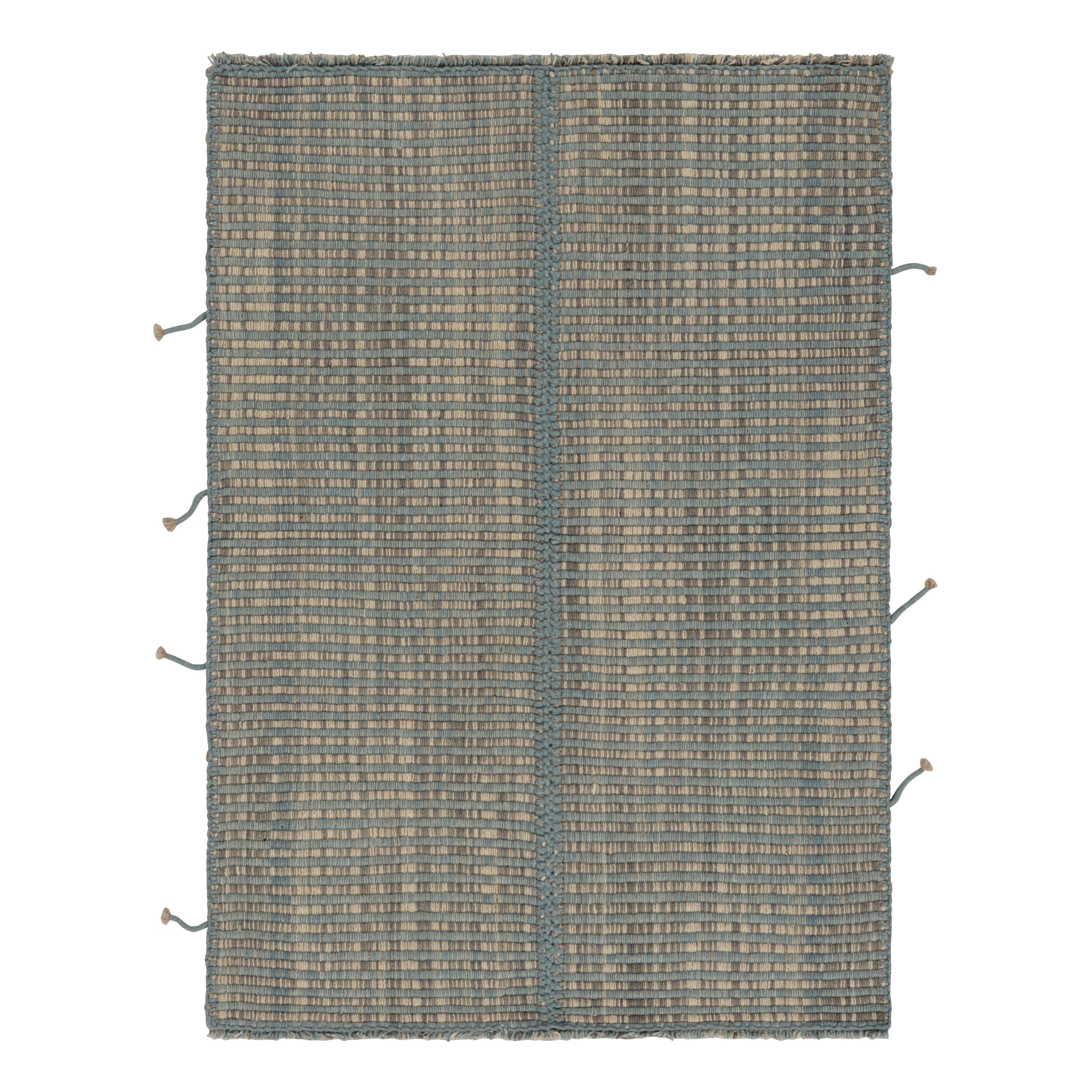 Rug 
Kilim
s Accent Kilim, Beige-Gray Textural Stripes with Blue Accents For Sale