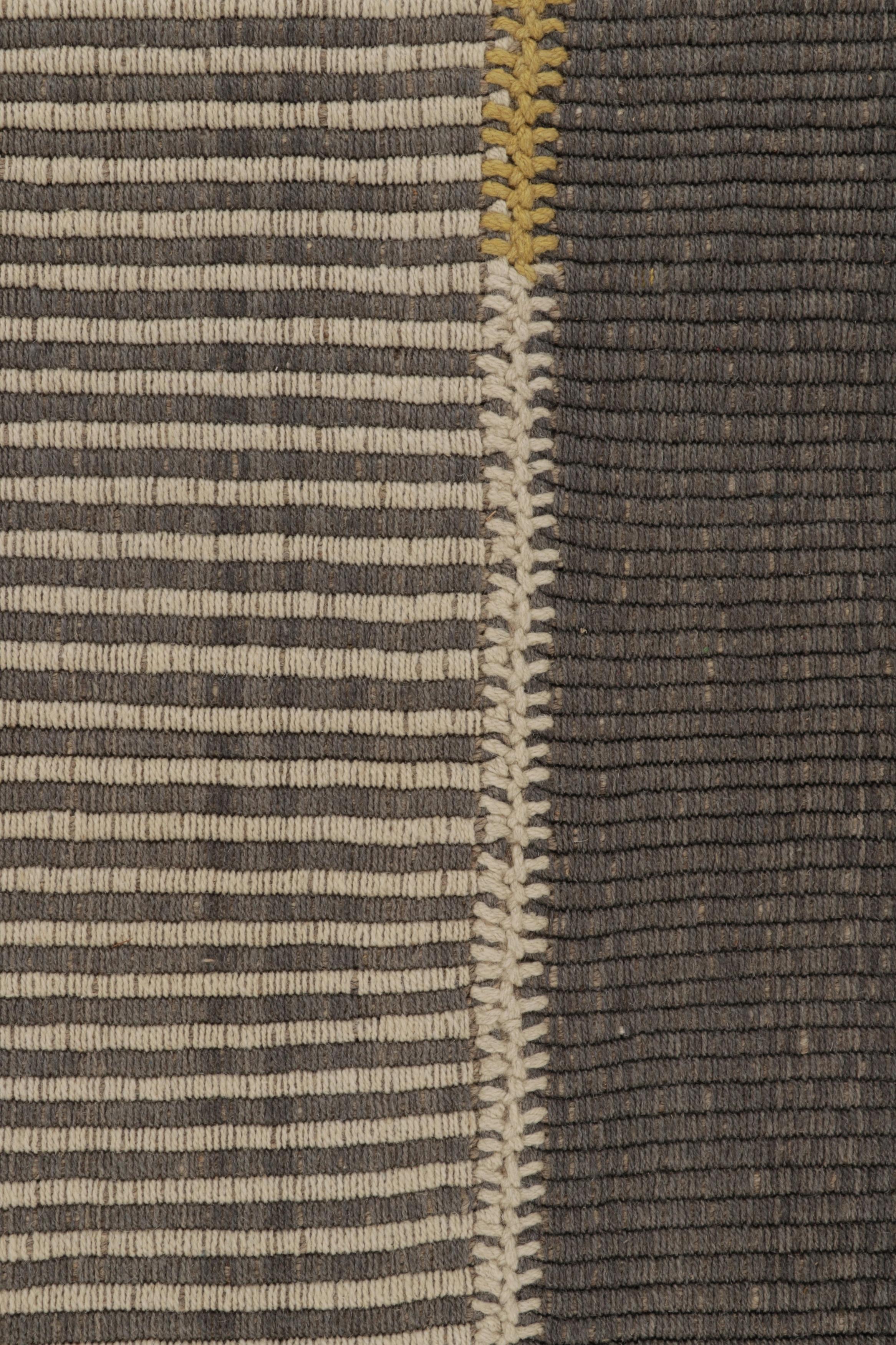 Afghan Rug & Kilim's Accent Kilim, Beige-Gray Textural Stripes with Yellow Accents (en anglais) en vente