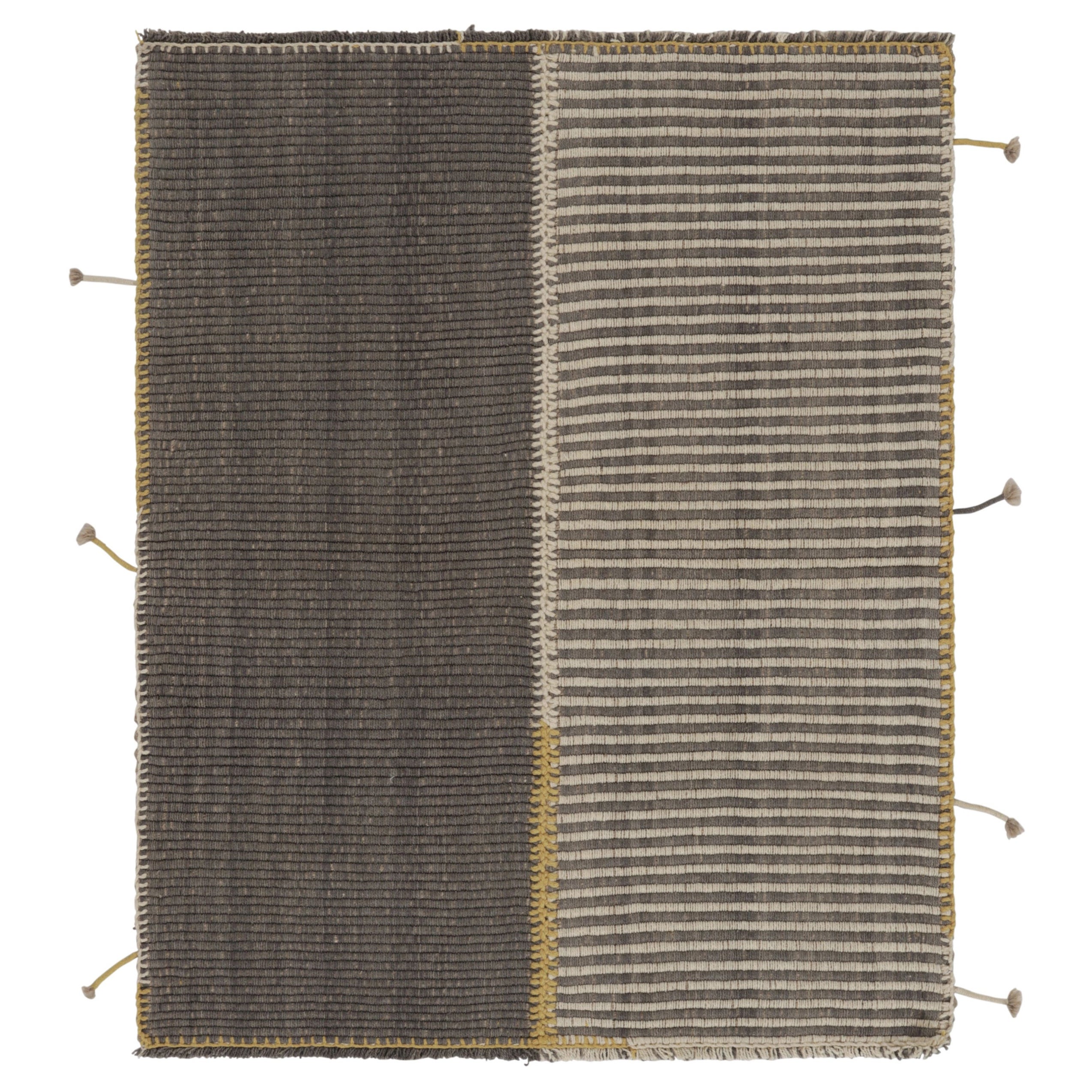 Rug
Kilim
s Akzent-Kilim, Beige-Graue Strukturstreifen mit gelben Akzenten