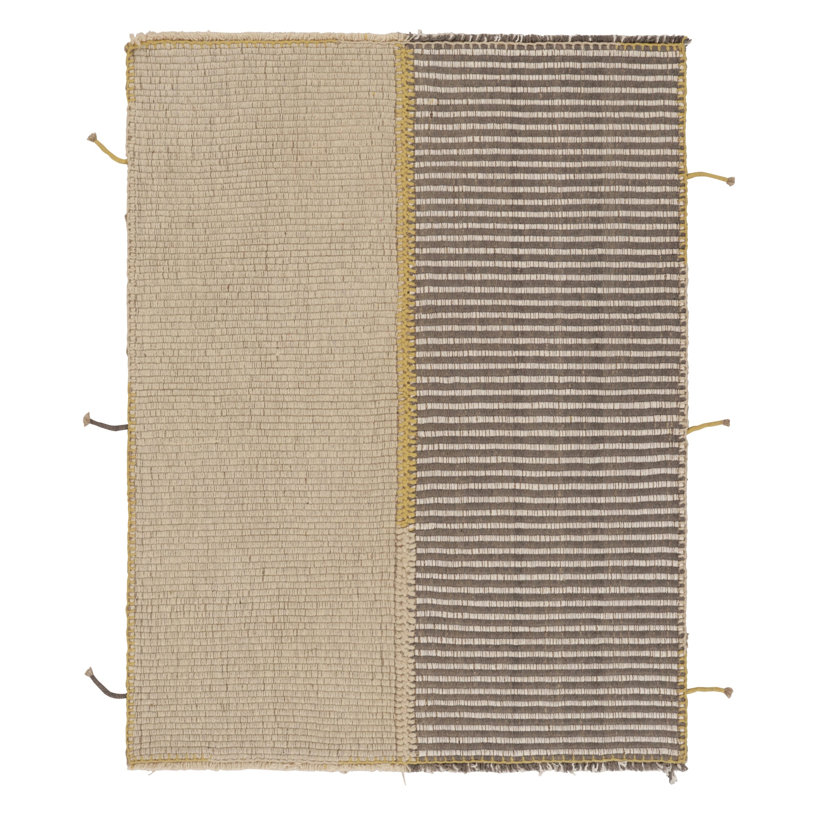 Rug
Kilim
s Akzent-Kilim, Beige-Graue Strukturstreifen mit gelben Akzenten