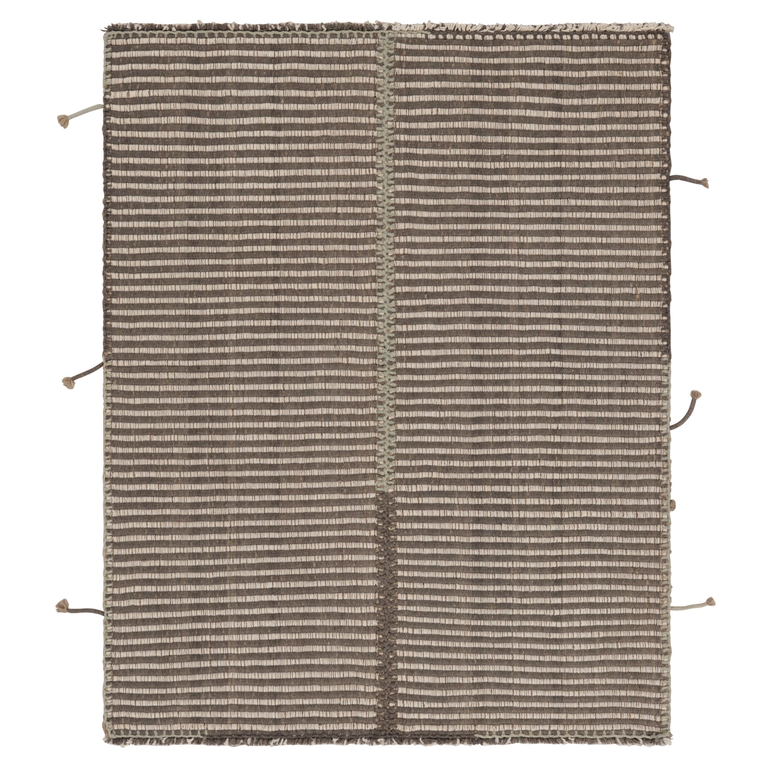 Rug 
Kilim
s Akzent-Kilim, graue und weiße Strukturstreifen mit beigen Akzenten