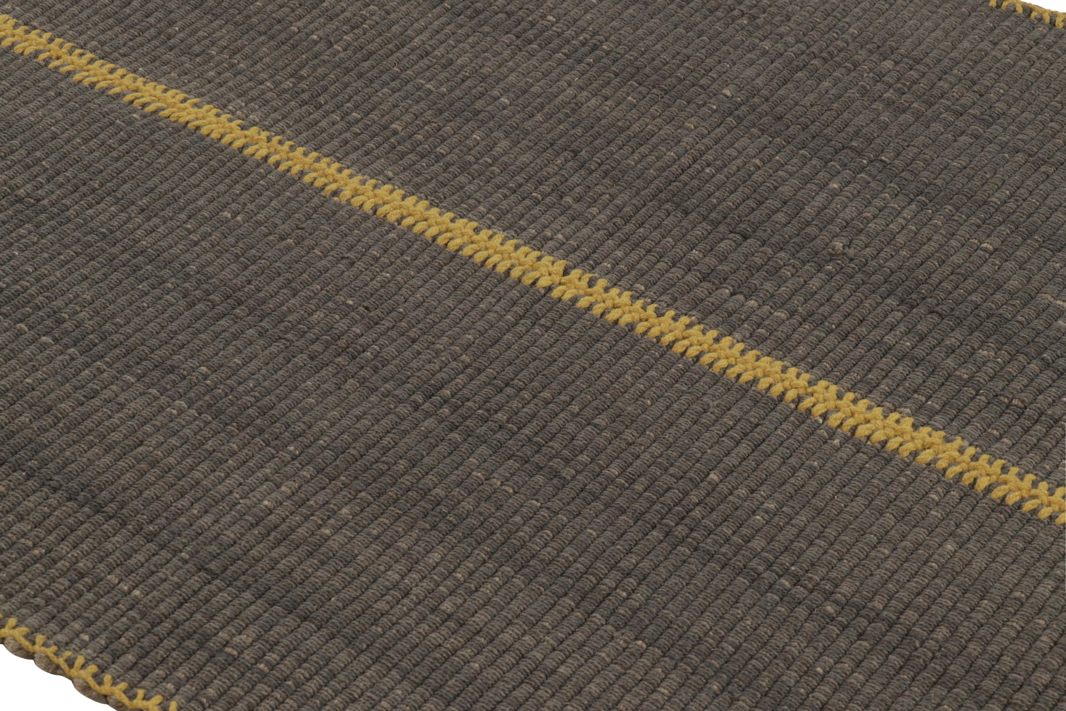  Handwoven in wool, this 4x4 contemporary Kilim is from an exciting new custom-capable flatweave collection by Rug & Kilim. 

On the Design:
“Rez Kilim” represents a contemporary homage to Turkish and Persian panel-weaving styles in a textural