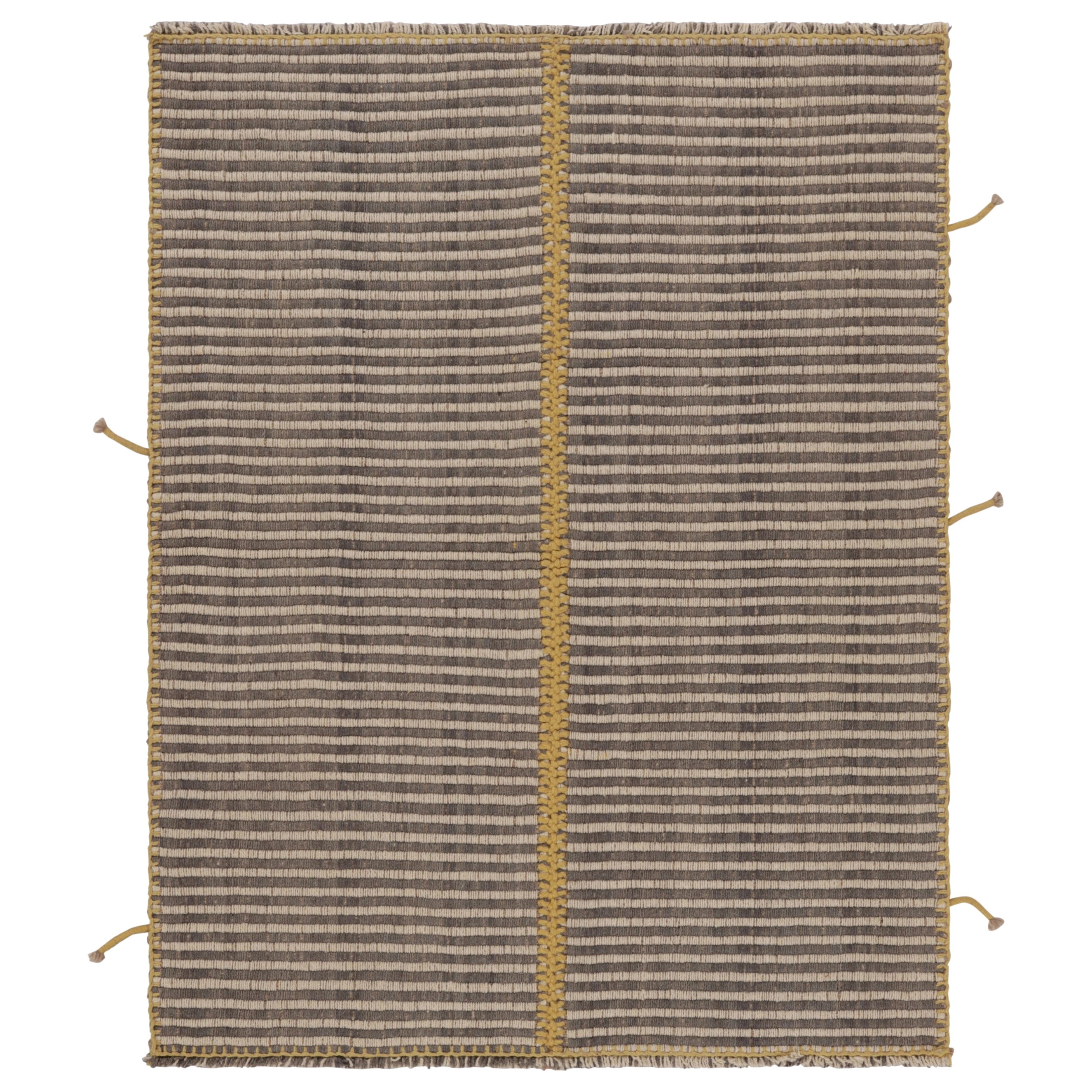 Rug
Kilim
s Akzent-Kilim, grau-beige Strukturstreifen mit gelben Akzenten