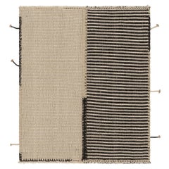 Rug & Kilim’s Accent Kilim, Square Rug in Bold, Textural White and Black Stripes