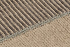 Rug & Kilim’s Accent Kilim, Square Rug in Cream, Gray and Light Blue Strips