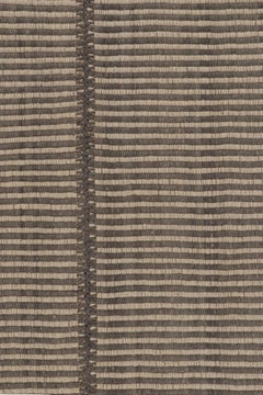 Rug & Kilim’s Accent Kilim, Square Rug in Textural Beige and Slate Gray Stripes