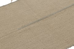 Rug & Kilim’s Accent Kilim, Square Rug in Textural Cream and Light Blue Stripes