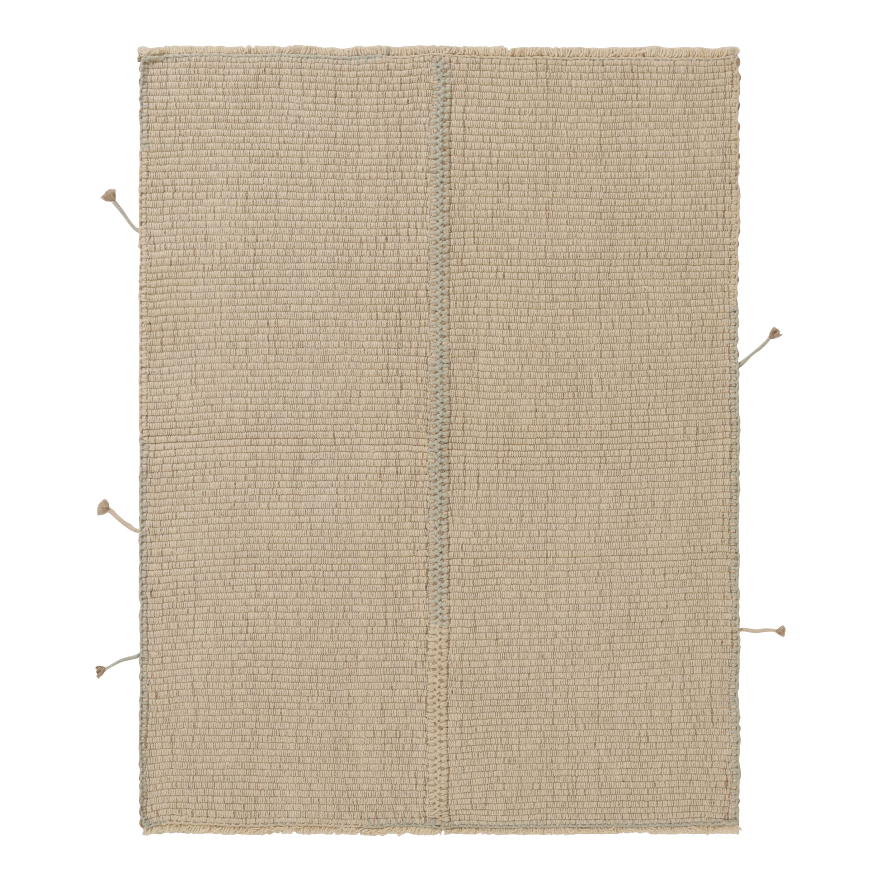 Alfombra cuadrada Accent Kilim de Rug & Kilim en rayas texturadas crema y azul claro en venta