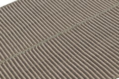 Rug & Kilim’s Accent Kilim, Square Rug in Textural Gray, Blue and White Stripes