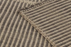 Rug & Kilim’s Accent Kilim, Square Rug in Textural Gray, Cream and Beige Stripes