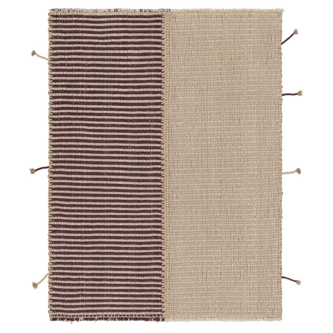 Rug 
Kilim
s Akzent-Kilim, quadratischer Teppich mit lila und cremefarbenen Strukturstreifen