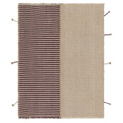 Rug 
Kilim
s Akzent-Kilim, quadratischer Teppich mit lila und cremefarbenen Strukturstreifen