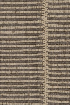 Rug & Kilim’s Accent Kilim, Square Rug in Textural Slate Gray and Beige Stripes