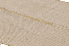 Rug & Kilim’s Accent Kilim, Square Rug with Textural Cream and Yellow Stripes