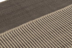 Rug & Kilim’s Accent Kilim, Square Rug with Textural Gray and Beige Stripes