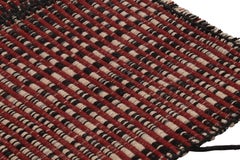 Rug & Kilim’s Accent Kilim, Square Rug with Textural Red, Black & Beige Stripes