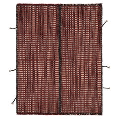 Rug & Kilim’s Accent Kilim, Square Rug with Textural Red, Black & Beige Stripes