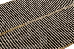 Rug & Kilim’s Accent Kilim, Square Rug with Textural White and Black Stripes