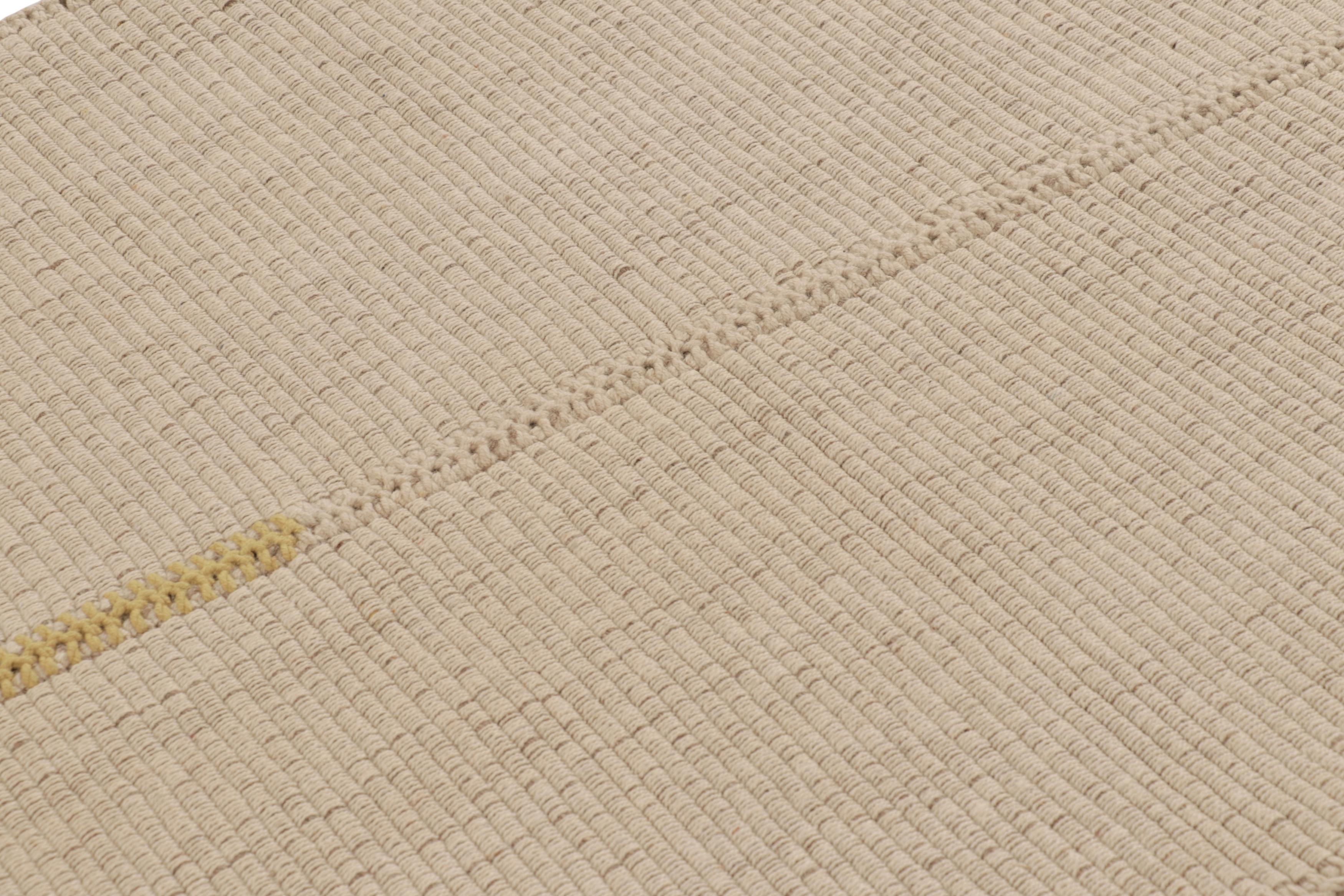 Tissé à la main en laine, ce Kilim contemporain 4x5 fait partie d'une nouvelle collection de tissage plat personnalisable de Rug & Kilim.

Sur le Design :

