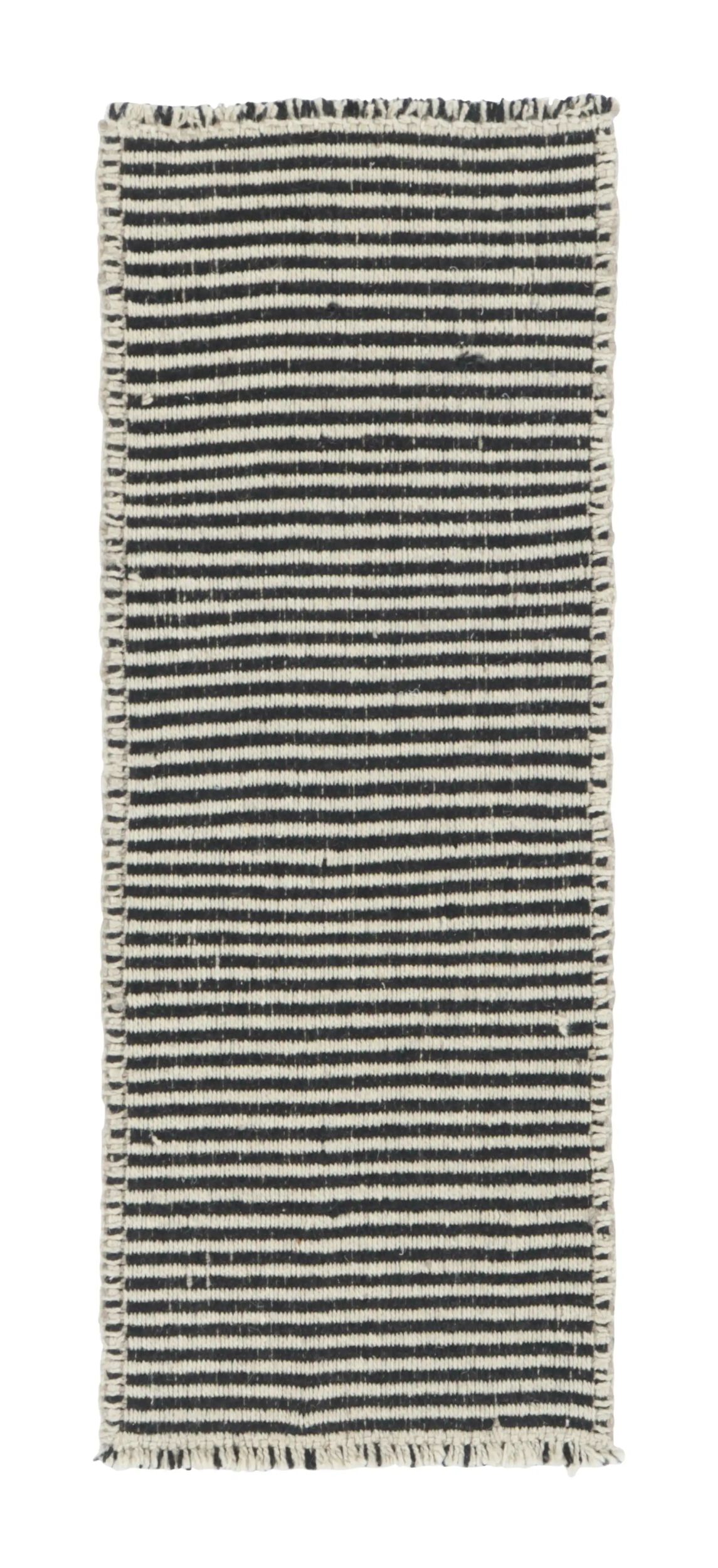 Rug & Kilim’s Accent Runner Kilim in Textural Black and White Stripes