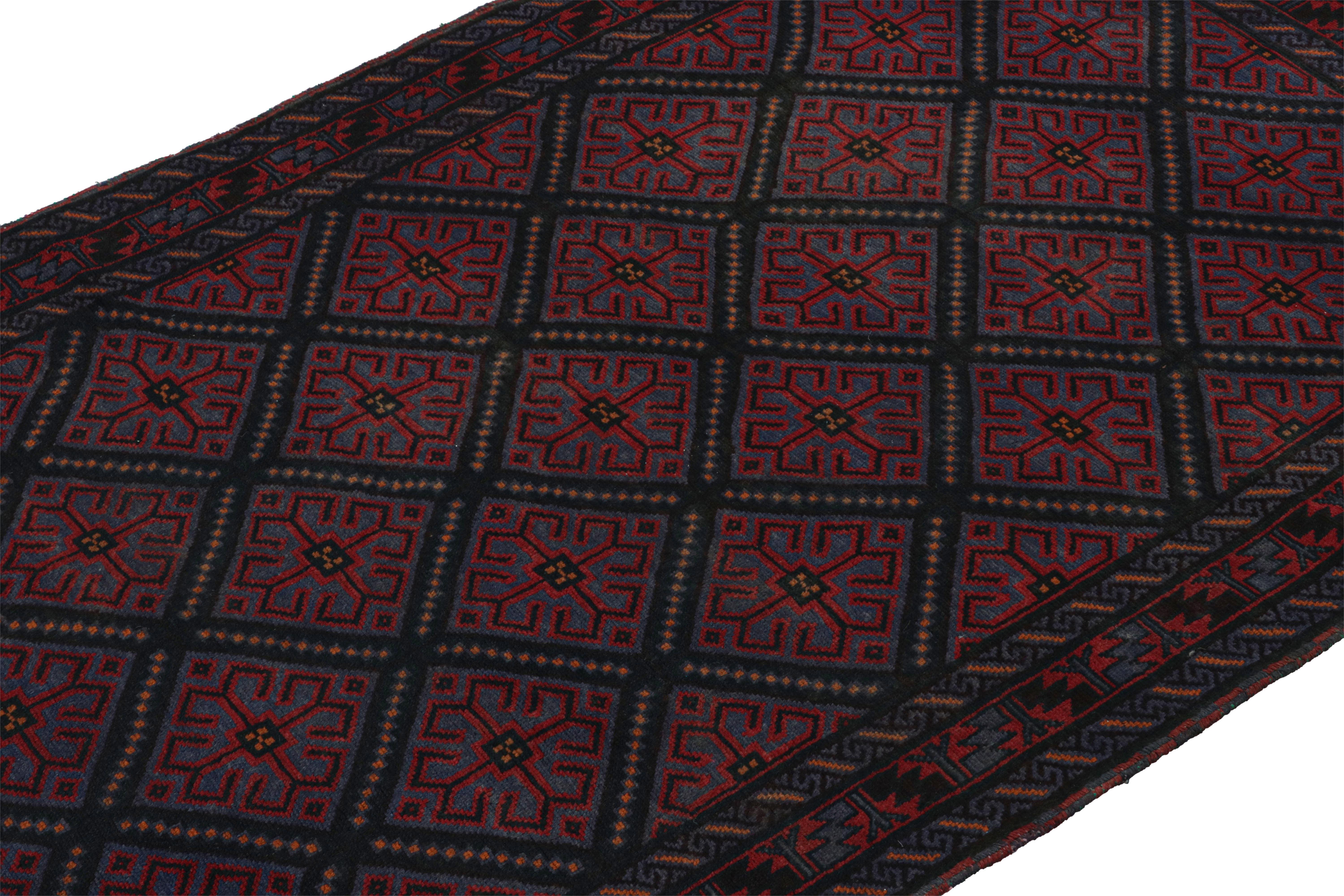 Rug & Kilim’s Afghan Baluch Tribal Rug in Burgundy and Blue Geometric Patterns In New Condition For Sale In Long Island City, NY