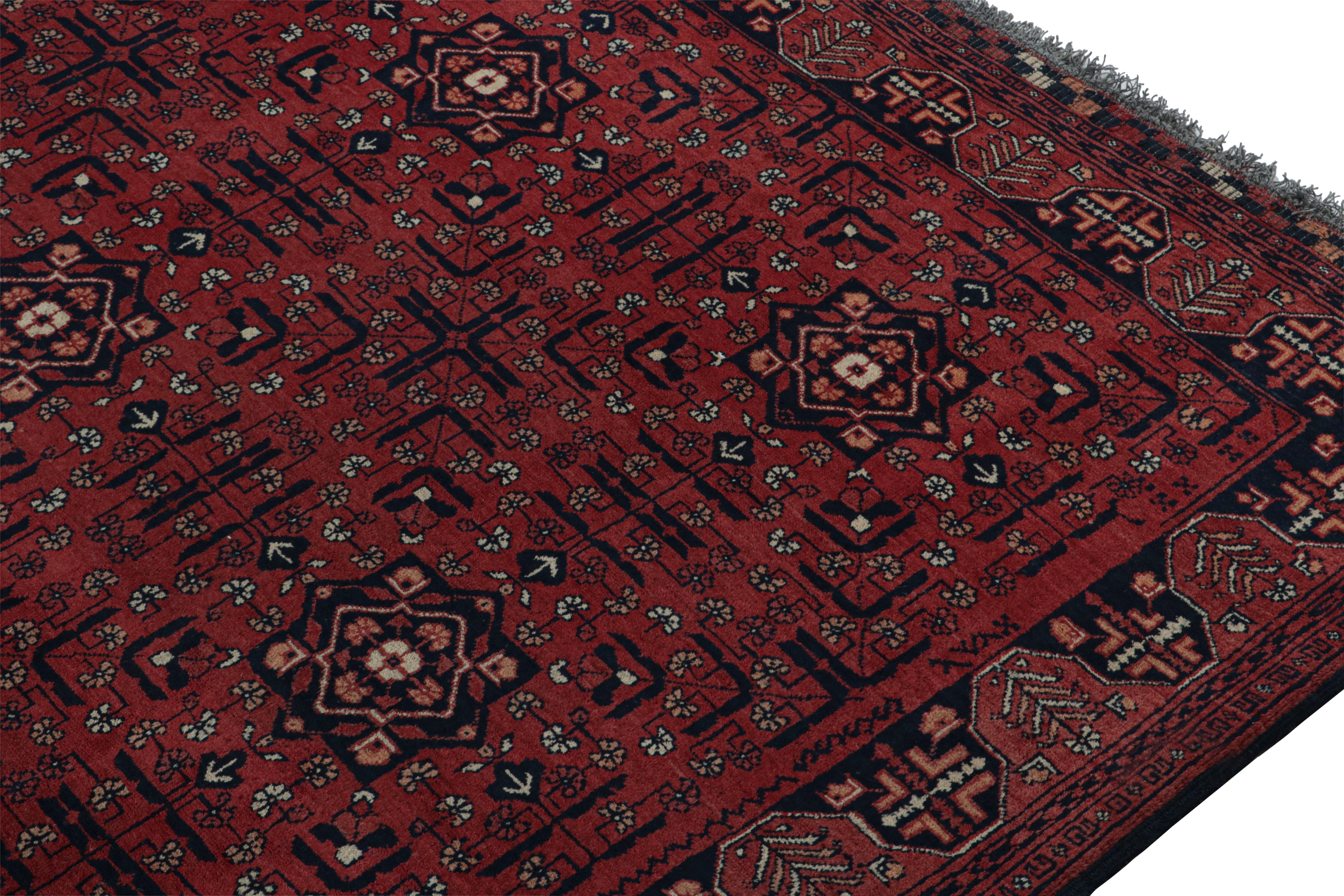 Contemporary Rug & Kilim’s Afghan Baluch Tribal Rug in Burgundy and Blue Geometric Patterns For Sale