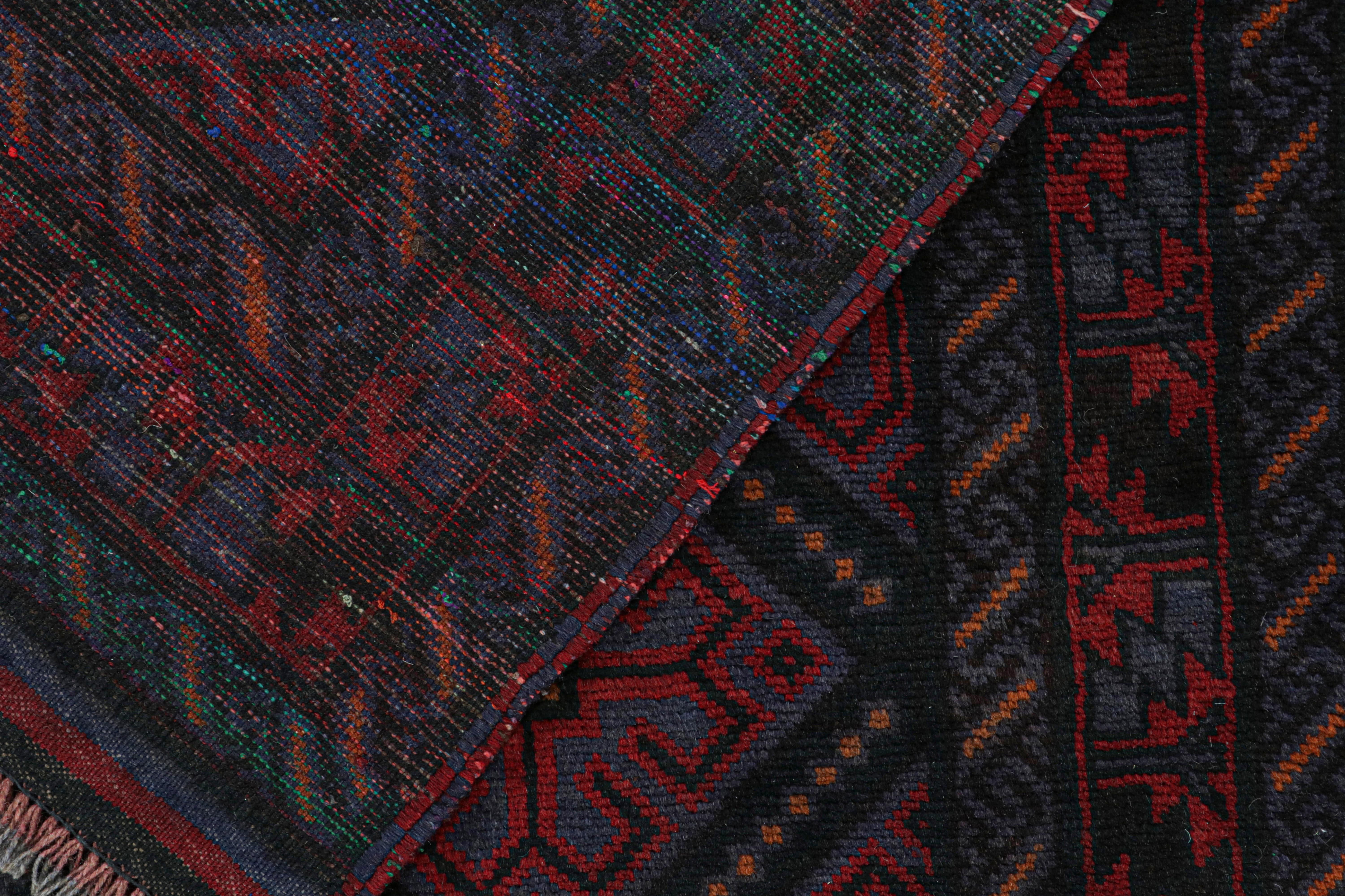 Rug & Kilim's Afghan Baluch Tribal Rug in Burgundy and Blue Geometric Patterns (tapis tribal afghan de Baluch en bourgogne et bleu) en vente 1
