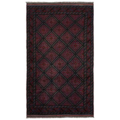 Rug & Kilim’s Afghan Baluch Tribal Rug in Burgundy and Blue Geometric Patterns