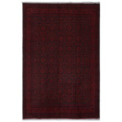 Rug & Kilims afghanischer Belutsch-Stammesteppich in Burgund und Blau mit geometrischen Mustern