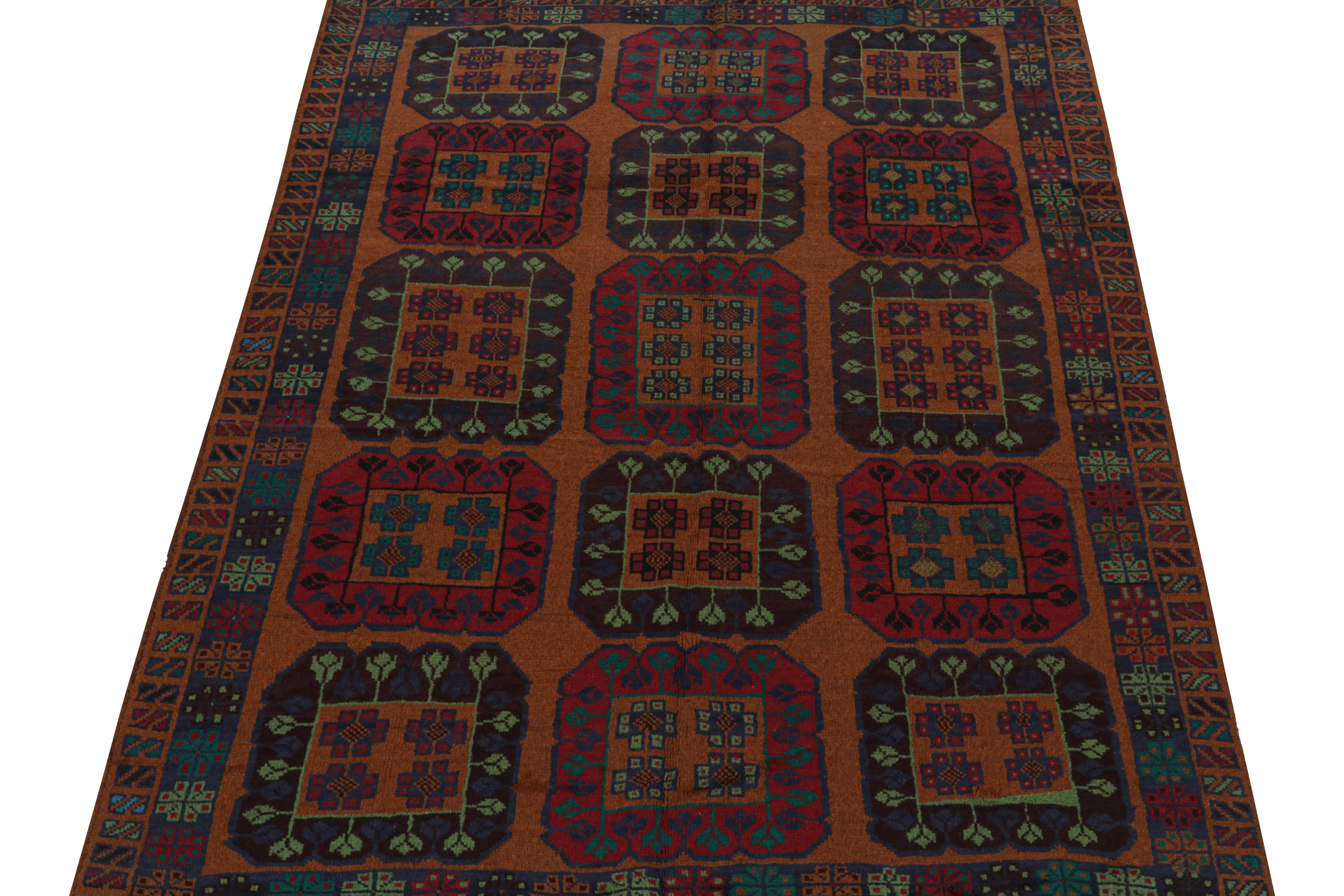 Hand-Knotted Rug & Kilim’s Afghan Baluch Tribal Rug in Rust with Red and Teal Medallions For Sale