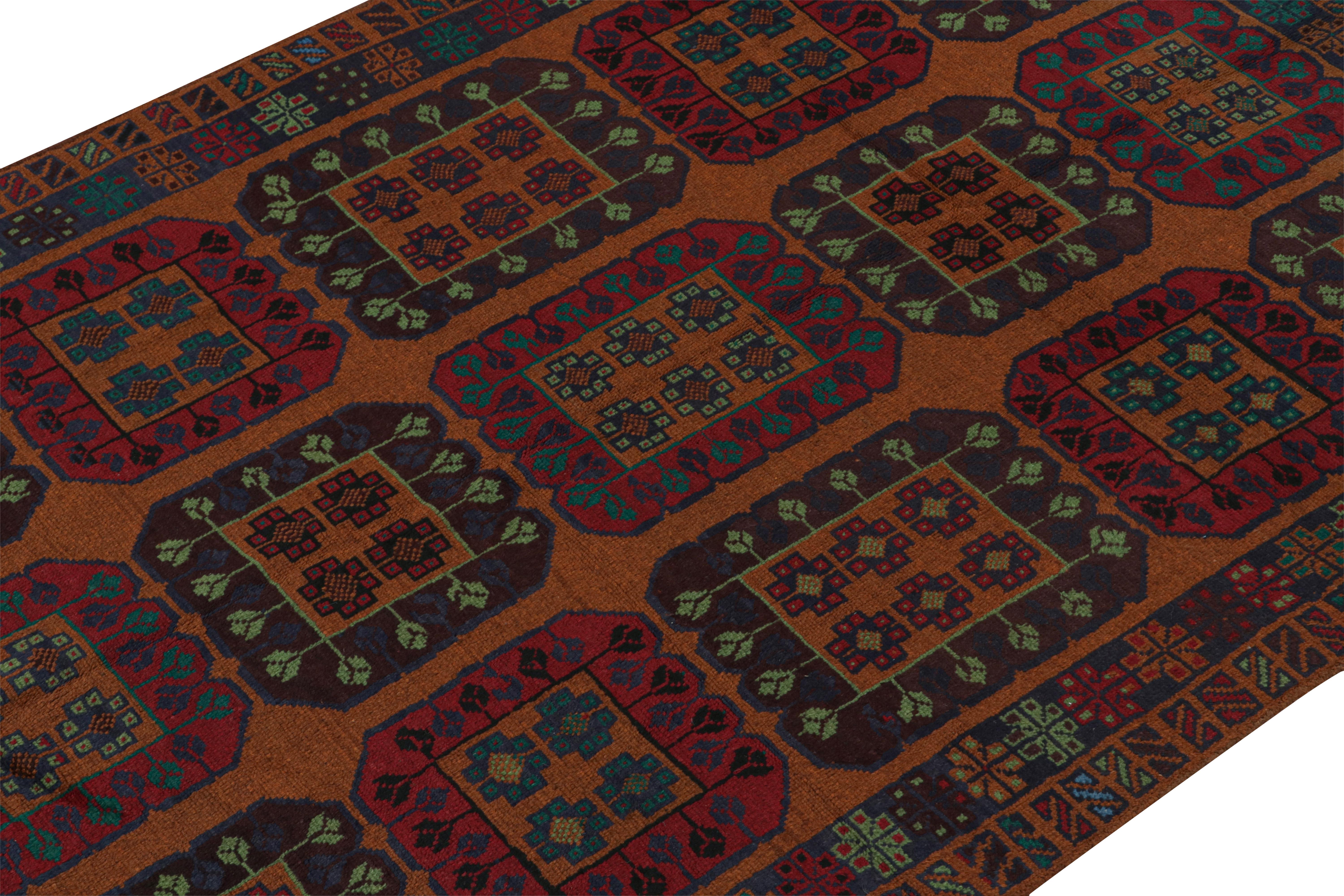 Rug & Kilim’s Afghan Baluch Tribal Rug in Rust with Red and Teal Medallions In New Condition For Sale In Long Island City, NY