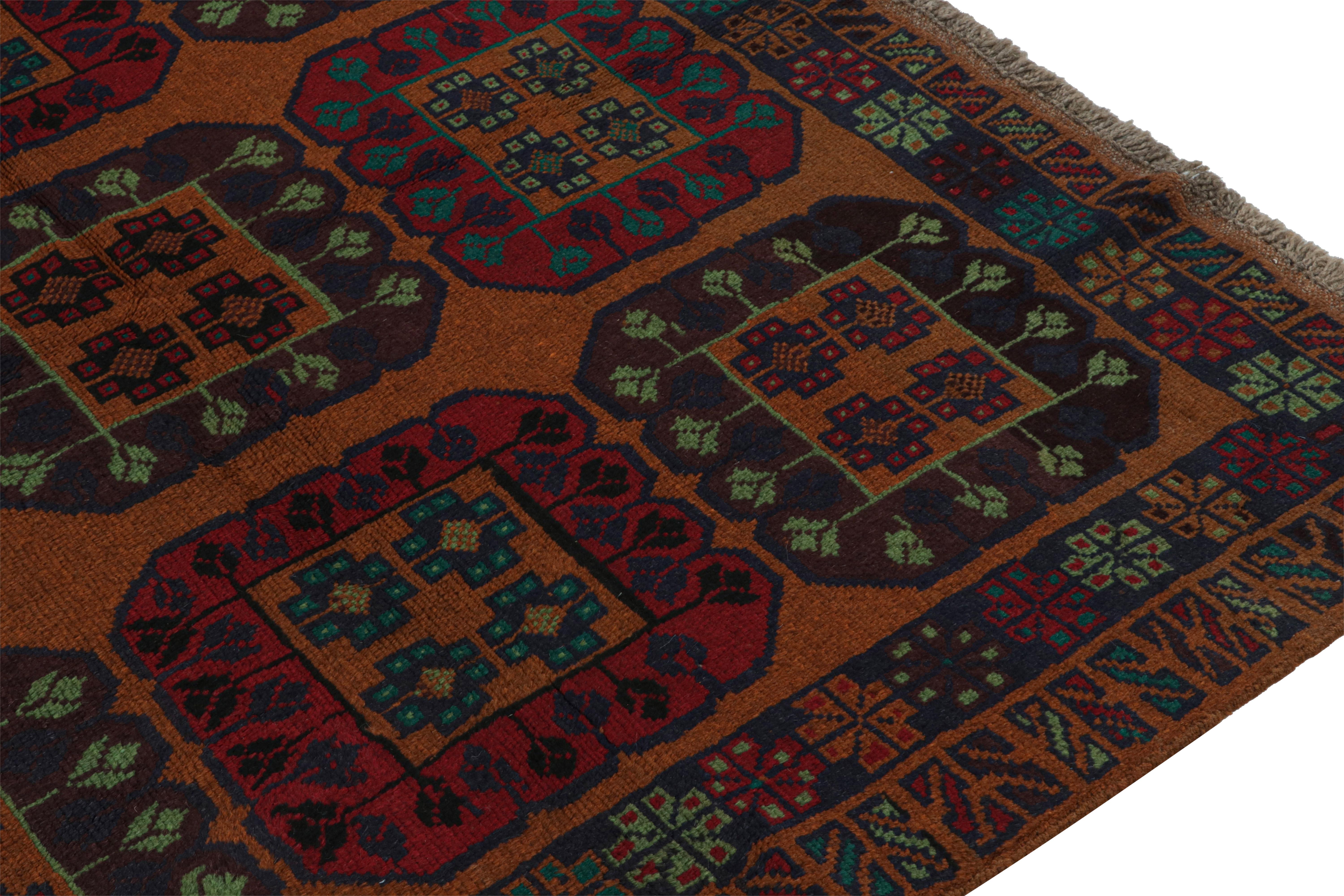Contemporary Rug & Kilim’s Afghan Baluch Tribal Rug in Rust with Red and Teal Medallions For Sale