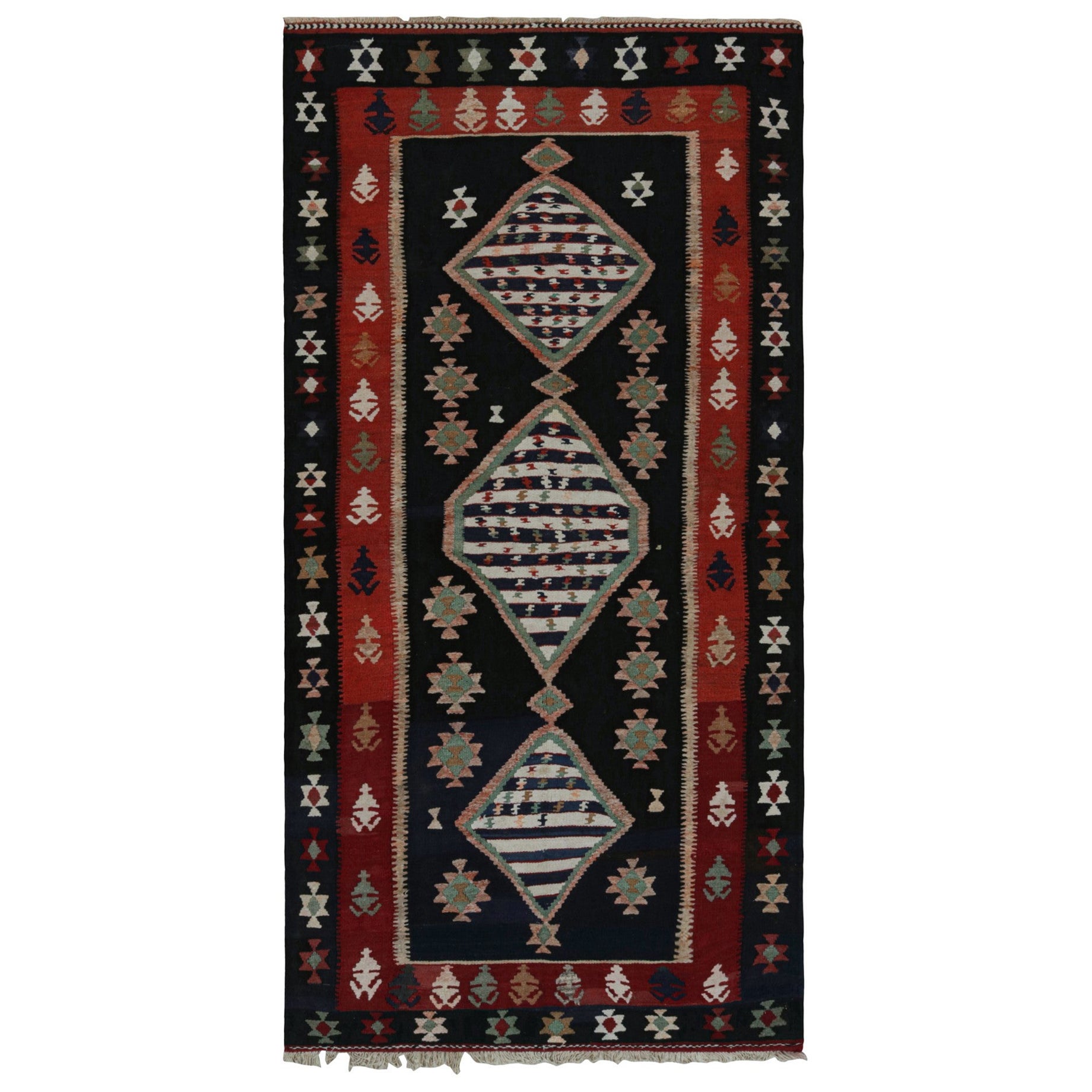 Rug & Kilim's Afghan Tribal Kilim in Blau mit Medaillons und geometrischen Mustern im Angebot