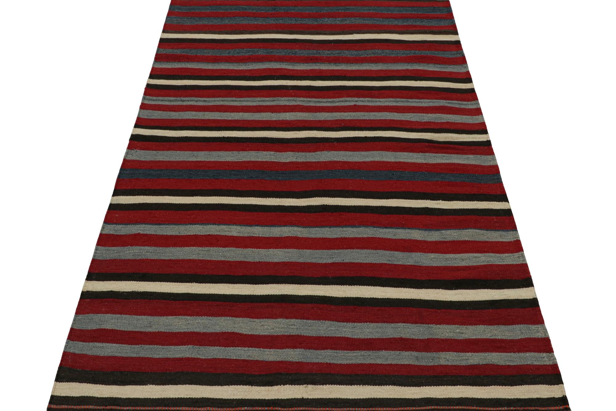 Modern Rug & Kilim’s Afghan Tribal Kilim Rug in Red with Geometric Striped Patterns For Sale